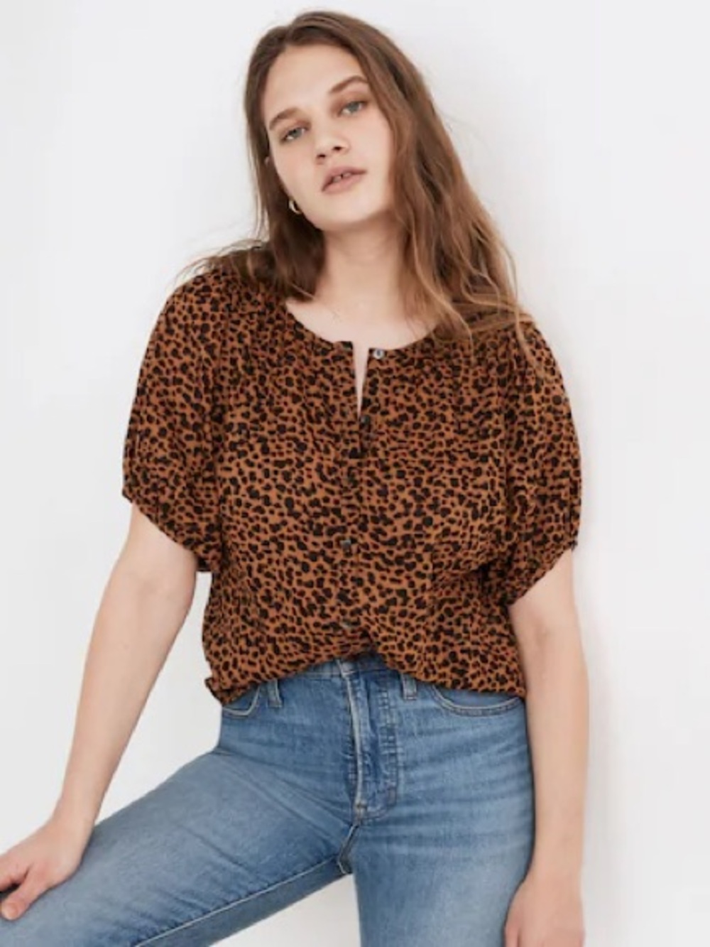 Madewell Brown Leopard Print Short Sleeve Top